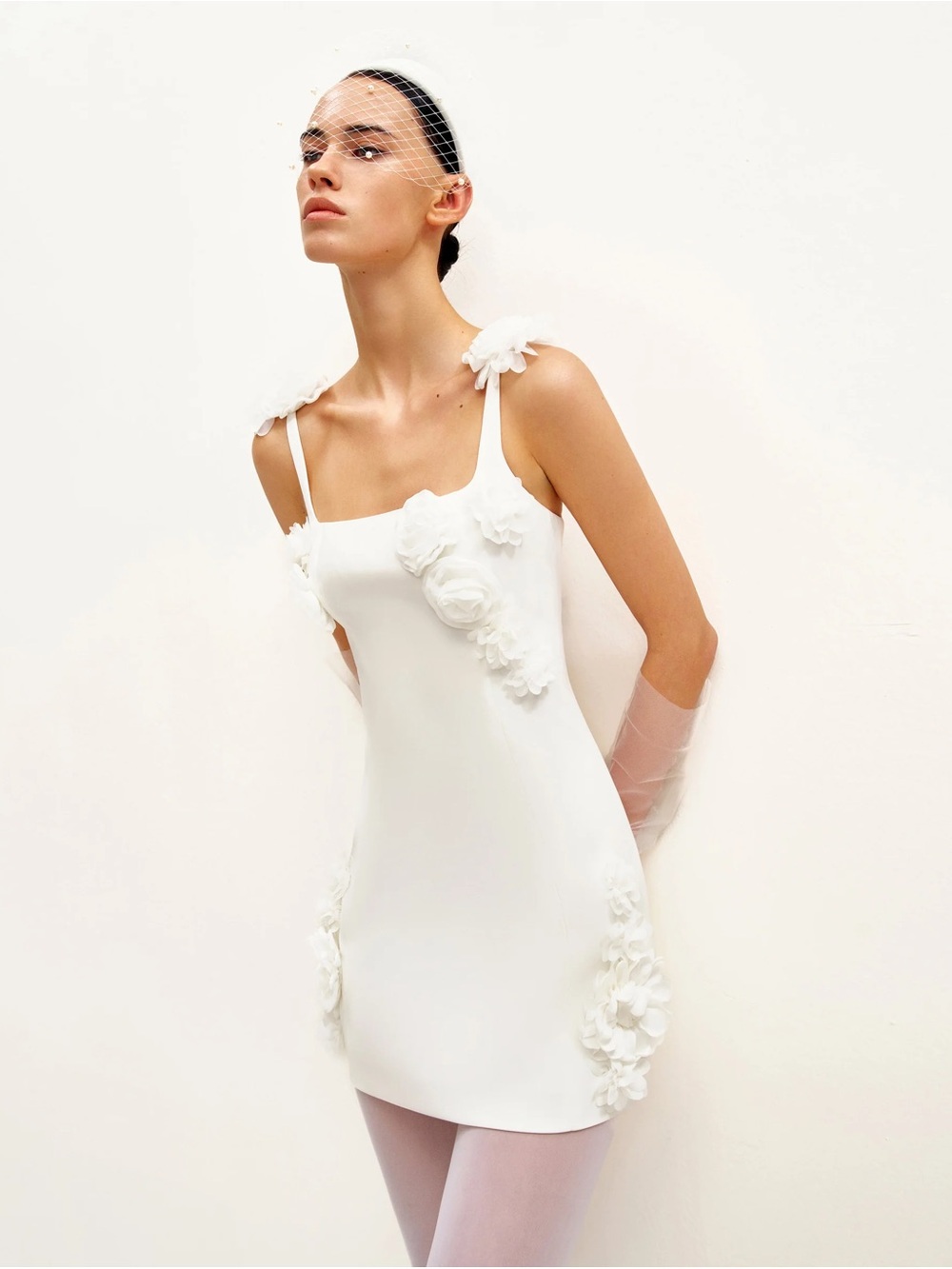 JW PEI Elaina White Rosette Applique Mini Dress